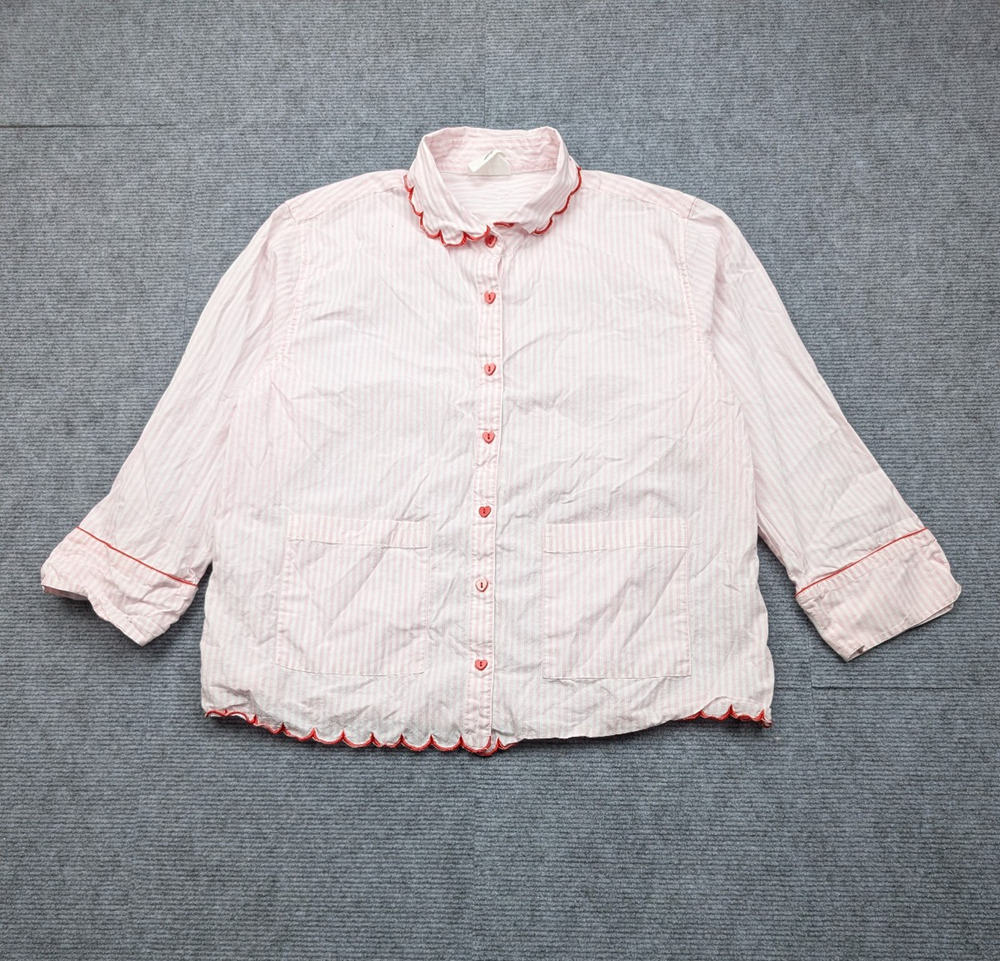 Lake Atlantic Pacific Pajama Top Womens Medium Pink Stripe Retro Cotton Cute PJ